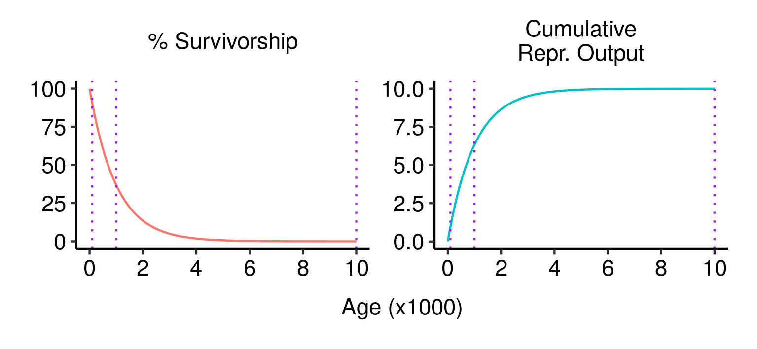 Three potential fatal mutations in the elven populations, and their effects on lifetime reproductive output.